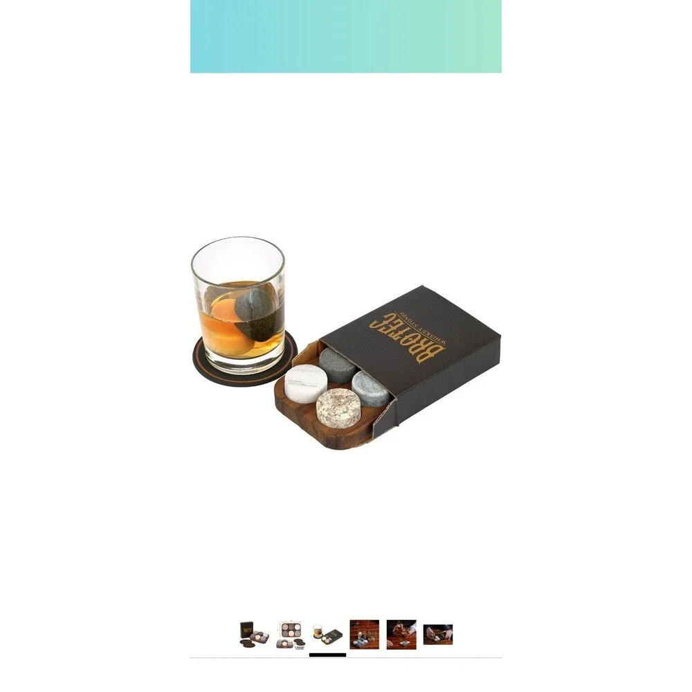 Whiskey Stones Gift Set - 6 Granite Round Beverage Chilling Drinking Stones Cold